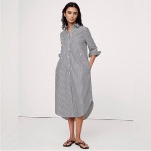 Banana Republic Black and White Striped Midi Shirt Dress